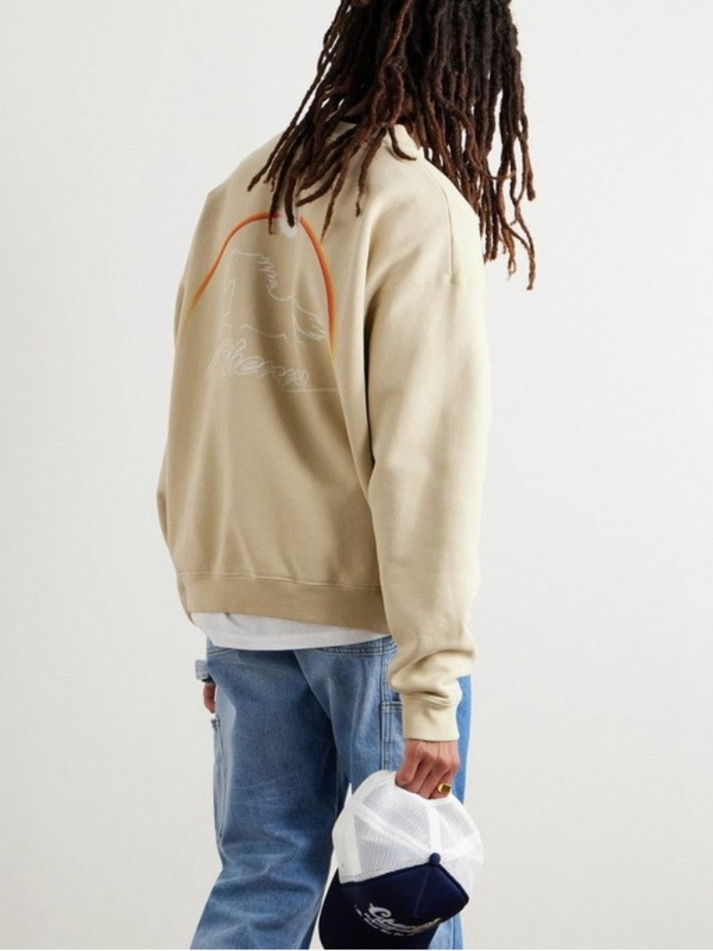 Cherry Los Angeles Stardust Print Cotton Jersey Half-Placket Sweatshirt Cream L